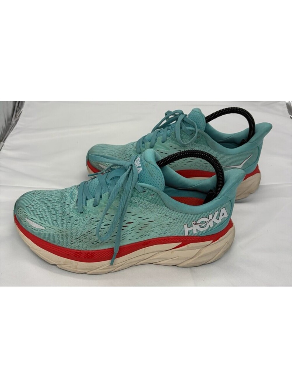 Hoka Clifton 8 Shoes Womens 8 B Aquarelle Blue Red Road Running Support Trainer